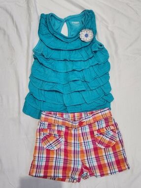 Gymboree 18-24M Ruffle Top Jumping Beans 18M Plaid Shorts Summer Outfit